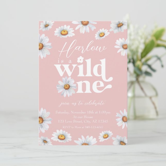 Watercolor Daisy Wild One Girl's first Birthday   Invitation (Standing Front)