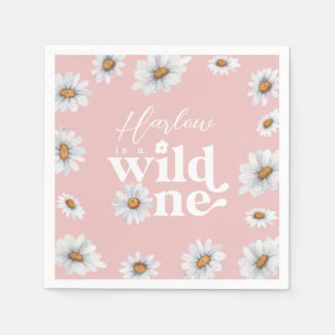 Watercolor Daisy Wild One Girl's first Birthday Napkin