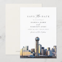 Watercolor Dallas Texas Skyline Save the Date