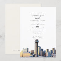 Watercolor Dallas Texas Skyline Wedding Invitation