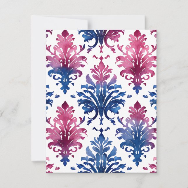 Watercolor Damask Holiday Card (Front)