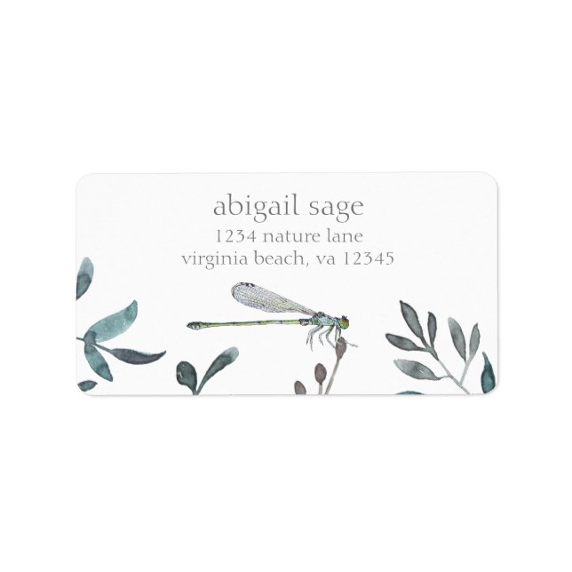 Watercolor Damselfly/Dragonfly Greenery Address Label (Front)