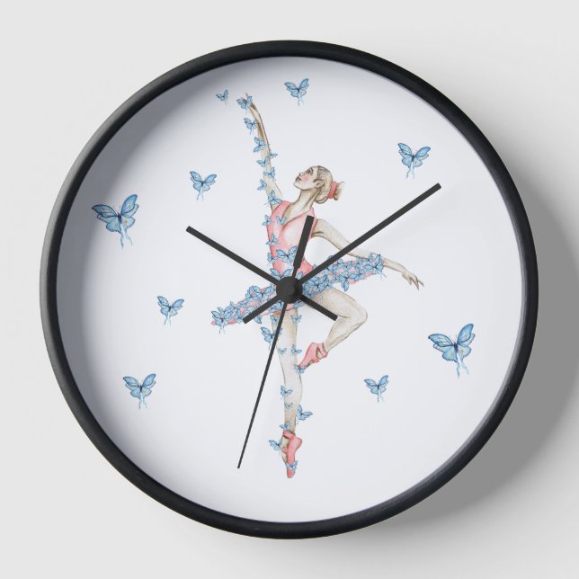 Watercolor dancing ballerina in red dress  clock (Front)