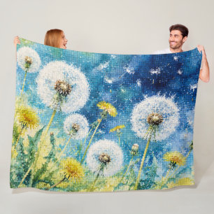 Watercolor Dandelion Dreams Geometric Floral Fleece Blanket