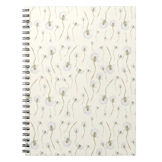 Watercolor Dandelion Flowers Seamless Pattern Notebook (Front)
