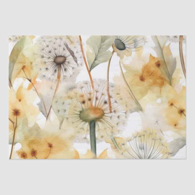 WATERCOLOR DANDELIONS AUTUMN FLORAL DECOUPAGE TISSUE PAPER (Front)