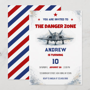 Watercolor Danger Zone F117 Jet Fighter Birthday Invitation