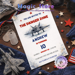 Watercolor Danger Zone F117 Jet Fighter Birthday Invitation