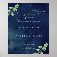 Watercolor Dark Blue Greenery Rehearsal Dinner