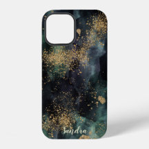 Watercolor Dark Green Ombre & Gold Personalised
