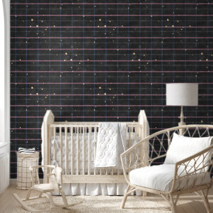 Watercolor Dark Grey Chequered with Stars Nursery Wallpaper