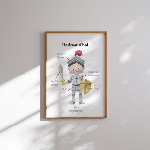 Watercolor dark hair boy the armour of God print