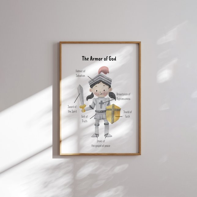Watercolor dark hair girl the armour of God print (Creator Uploaded)