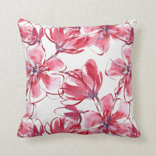 Watercolor Dark Red Flowers Cushion