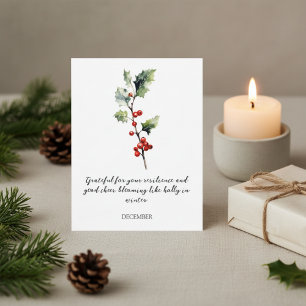 WATERCOLOR DECEMBER HOLLY BIRTH FLOWER POSTCARD