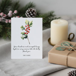 WATERCOLOR DECEMBER HOLLY BIRTH FLOWER POSTCARD