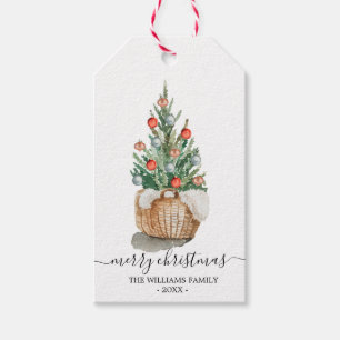 Watercolor decorated tree Christmas gift tag
