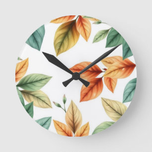 Watercolor decortiv elegant Leaves pattern Round Clock