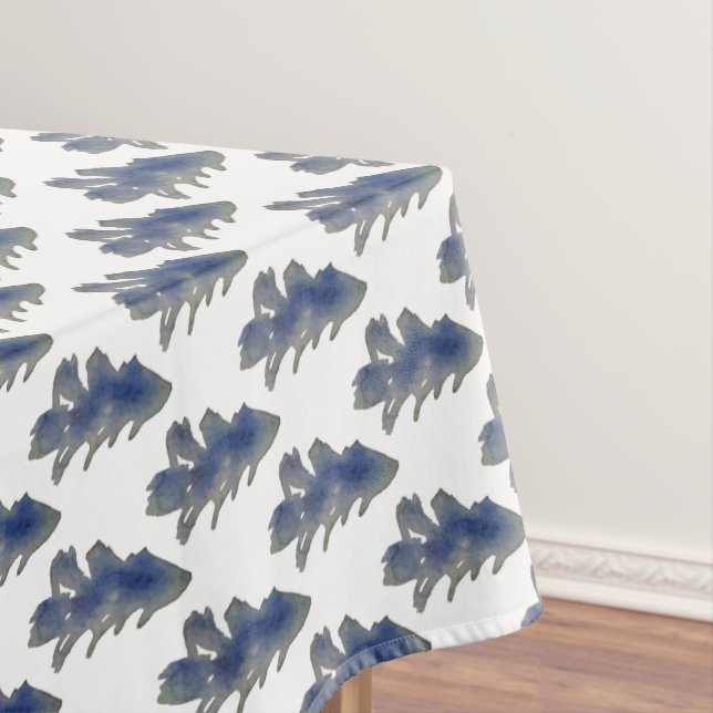 Watercolor Deep Blue Pine Tree Tablecloth (In Situ)