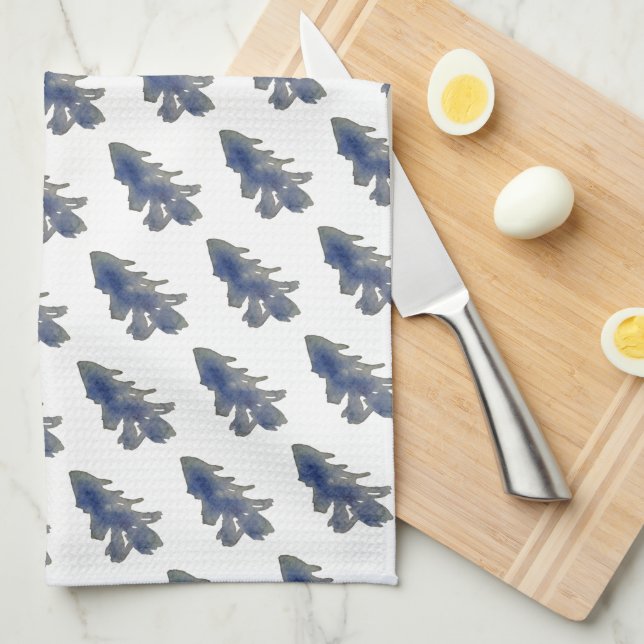 Watercolor Deep Blue Pine Tree Tea Towel (Quarter Fold)