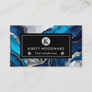 Watercolor Deep Blue, Silver and Gold Alcohol Ink Business Card