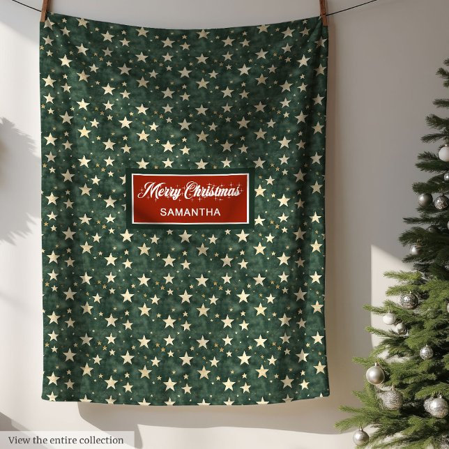 Watercolor Deep Green Gold Stars Festive Blanket (Watercolor Deep Green Gold Stars Festive Blanket)