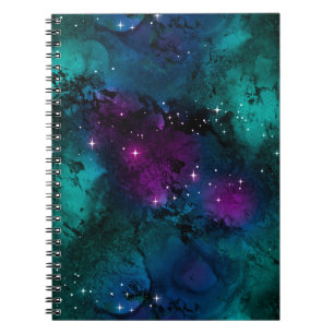 Watercolor Deep Green & Purple Marble Galaxy Notebook