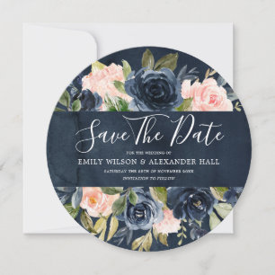 Watercolor Deep Navy Blush Floral Save The Date