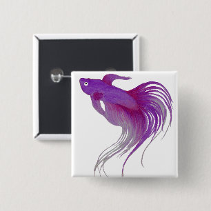 Watercolor Deep Purple Betta Fish 15 Cm Square Badge