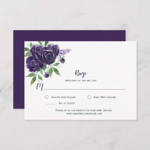 Watercolor Deep Purple Roses Greenery RSVP
