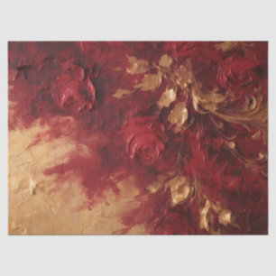 Watercolor deep red flowers and faux gold leaves tissue paper