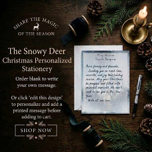 Watercolor deer and snow christmas