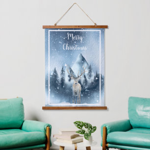 Watercolor deer and snow custom hanging tapestry