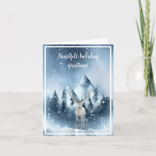 Watercolor deer and snow custom holiday card