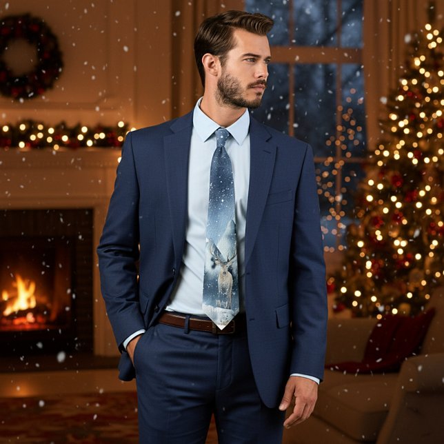 Watercolor deer and snow custom holiday  tie (Creator Uploaded)