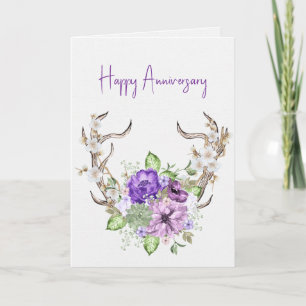 Watercolor Deer Antler Bouquet Anniversary Card