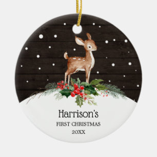 Watercolor Deer Baby's First Christmas Ceramic Tree Decoration