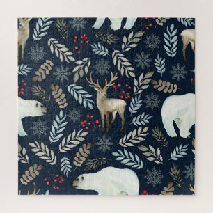 Watercolor Deer Bear Hand Drawn Jigsaw Puzzle
