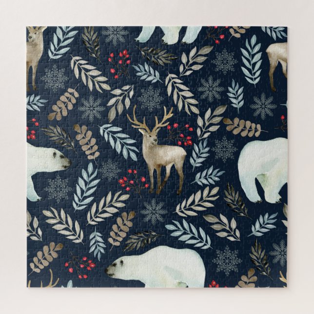 Watercolor Deer Bear Hand Drawn Jigsaw Puzzle (Vertical)
