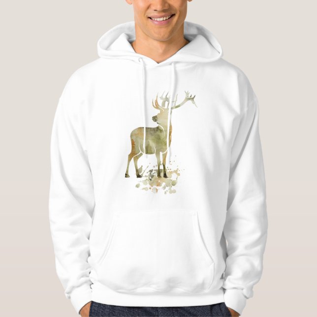 Watercolor,  Deer, Buck  Art Personalised Hoodie (Front)