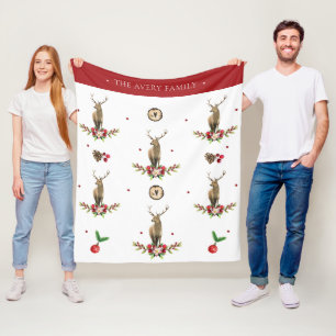 Watercolor Deer Christmas Idyll Design Fleece Blanket