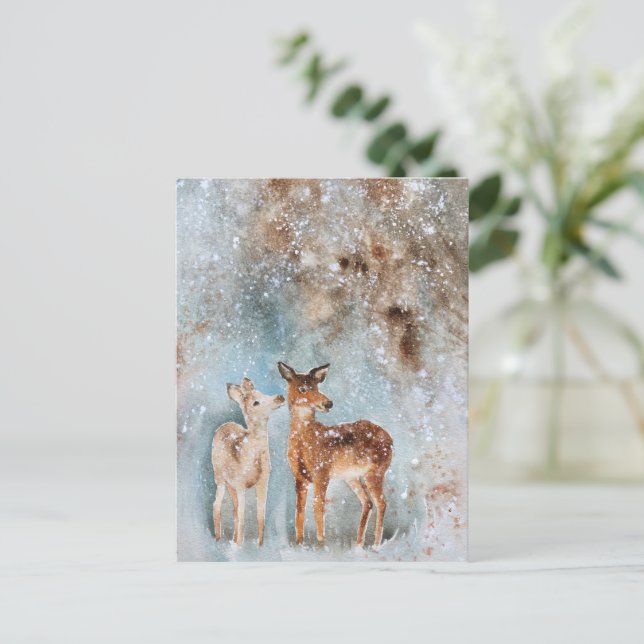 Watercolor Deer Christmas Postcard | Festive (Standing Front)