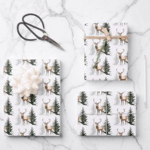 Watercolor Deer Christmas Wrapping Paper Sheet