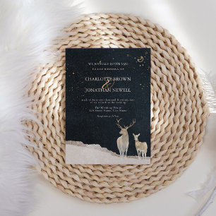 Watercolor Deer Elegant Rustic Winter Wedding Invitation