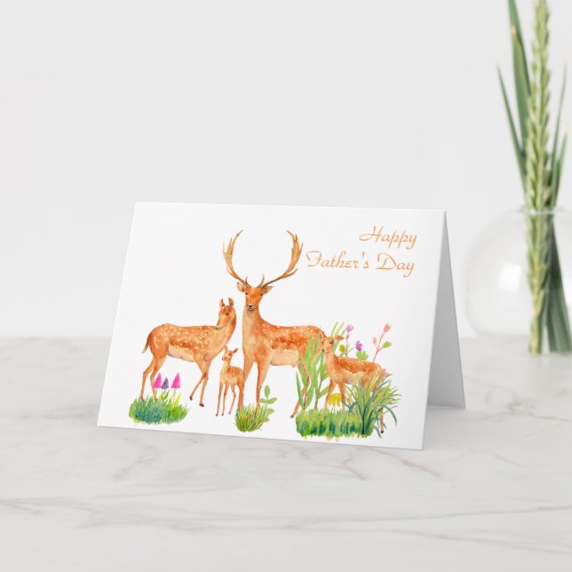 Watercolor Deer Family Father's day Card (Front)