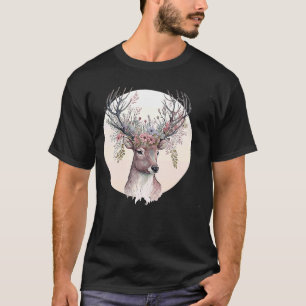Watercolor Deer Flower Crown Floral Fawn Animal T-Shirt