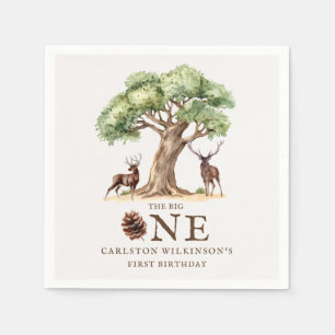 Watercolor Deer Forest First Birthday Napkins