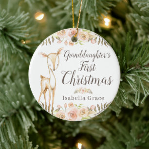 Watercolor Deer Granddaughter First Christmas Ceramic Tree Decoration