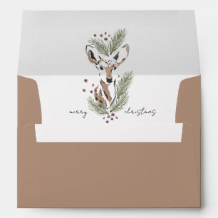 Watercolor Deer Holiday Pine Boughs  Envelope