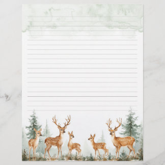 Watercolor Deer in Forest Lined Stationery Paper